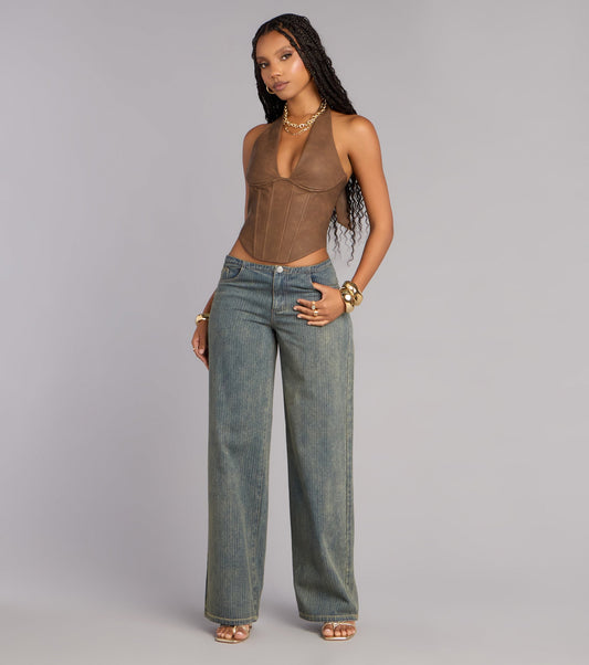 Off Duty Cool Girl Low-Rise Pinstriped Denim Pants
