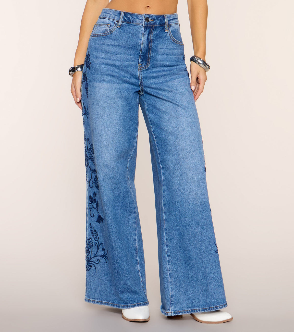 Daydream Stitch Wide-Leg Denim Jeans