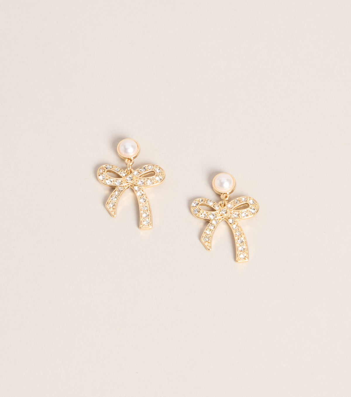 Pretty Please Pearl Rhinestone Bow Drop Earrings