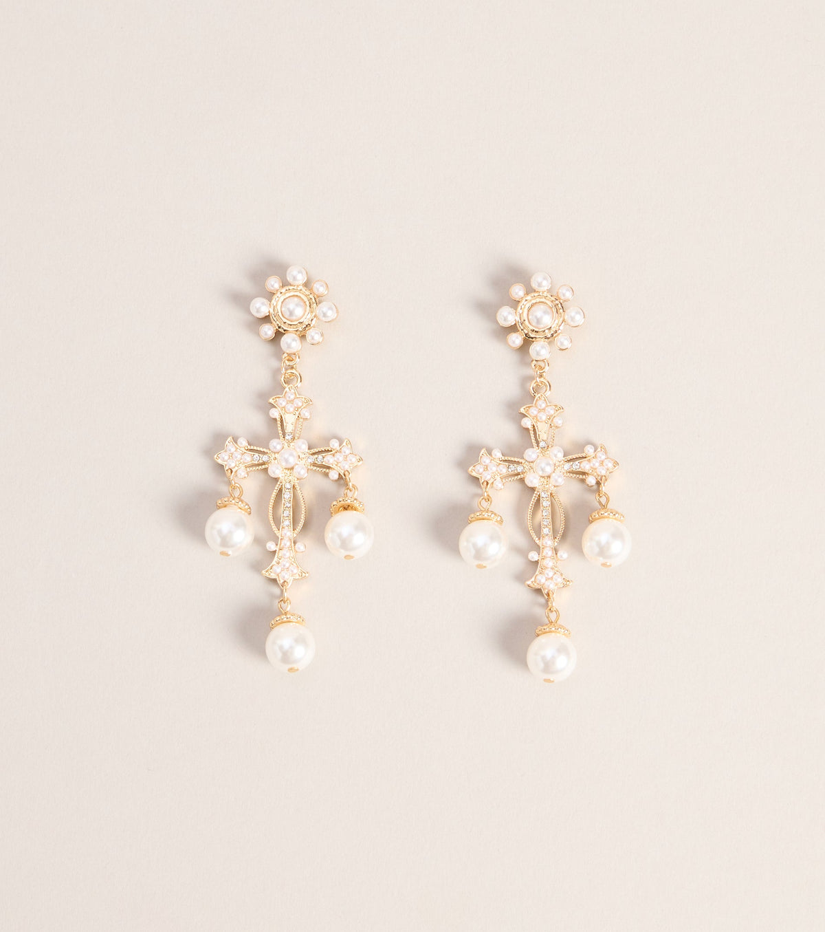 Sunday Best Pearl Cross Earrings