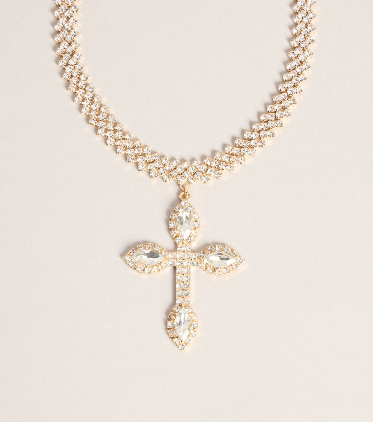 Bold Shine Rhinestone Cross Statement Necklace