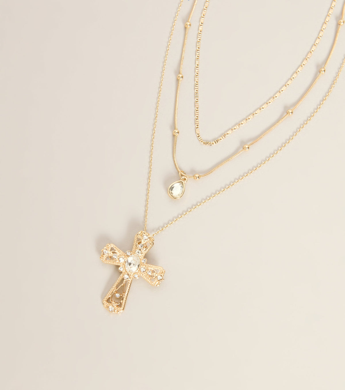 Layer It On Rhinestone Cross Pendant Necklace