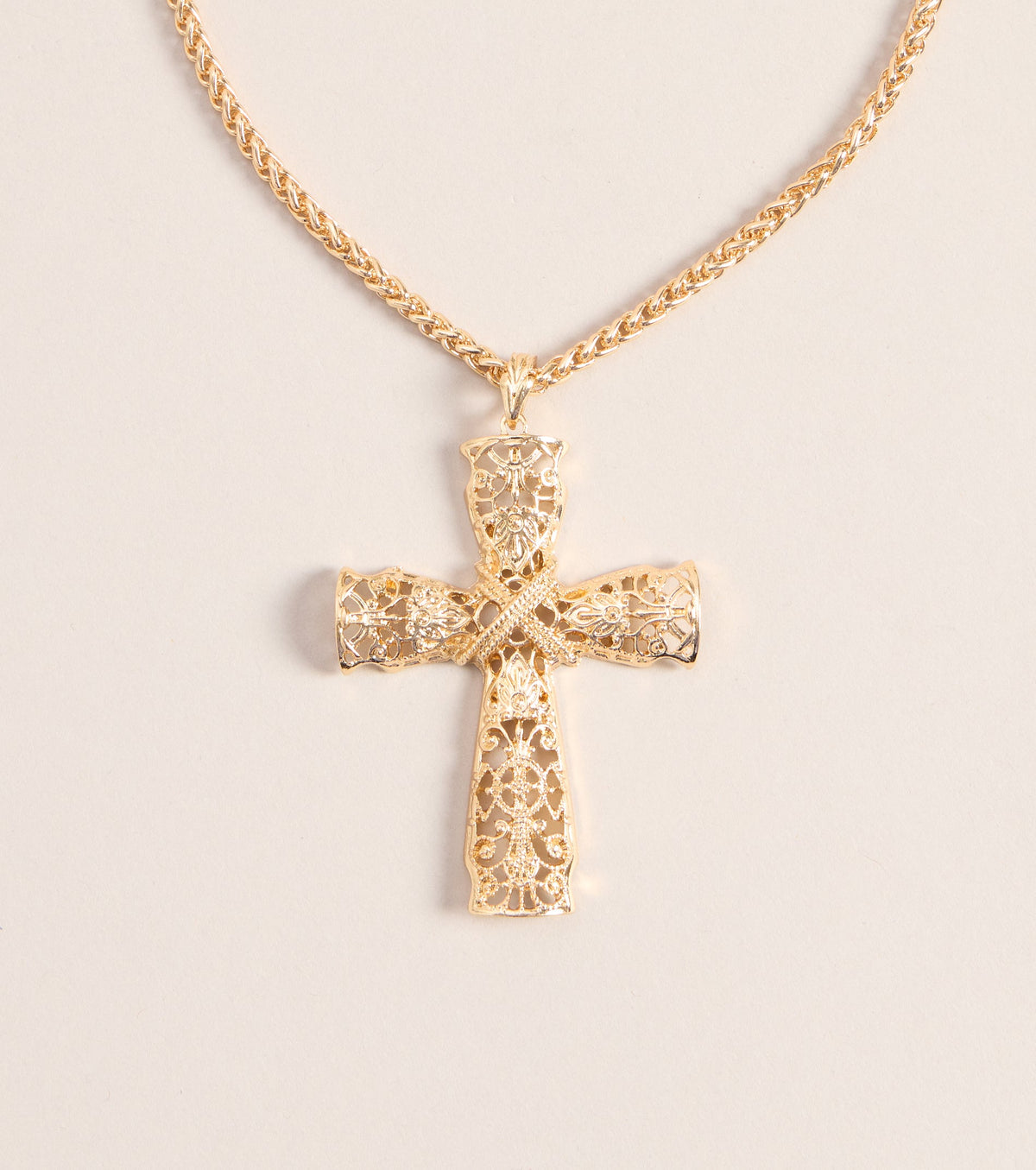 Ornate Edge Cross Pendant Necklace