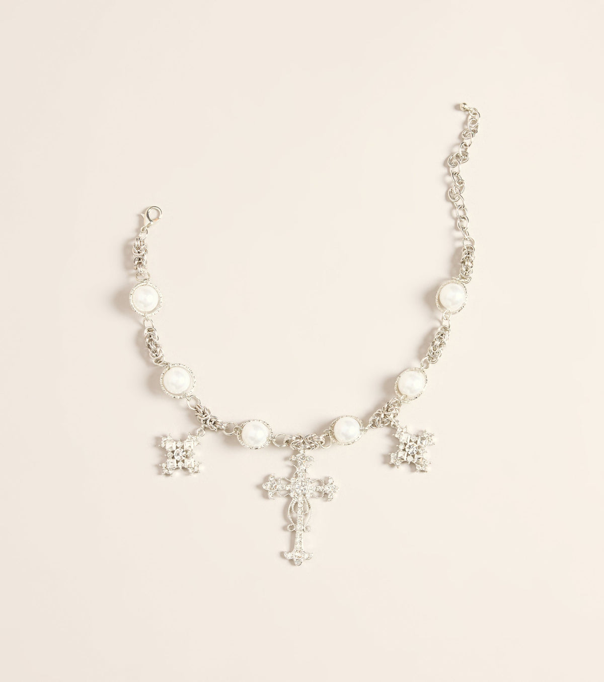 Sacred Spark Pearl Cross Necklace