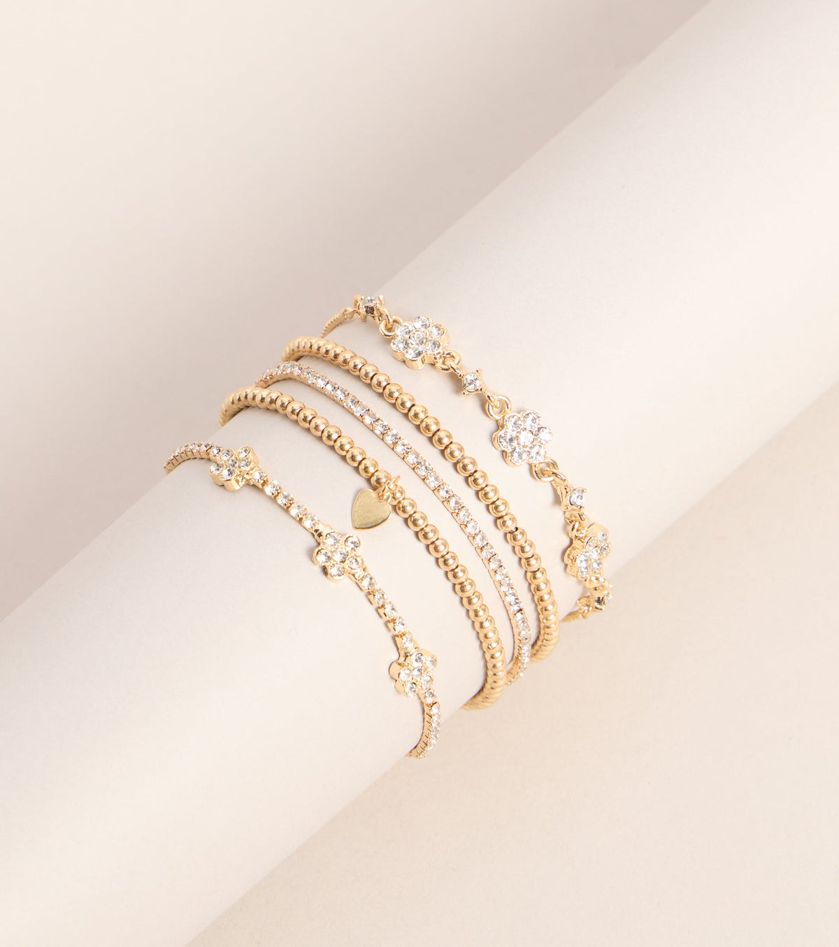 Bloom Stack Rhinestone Flower Bracelet Set