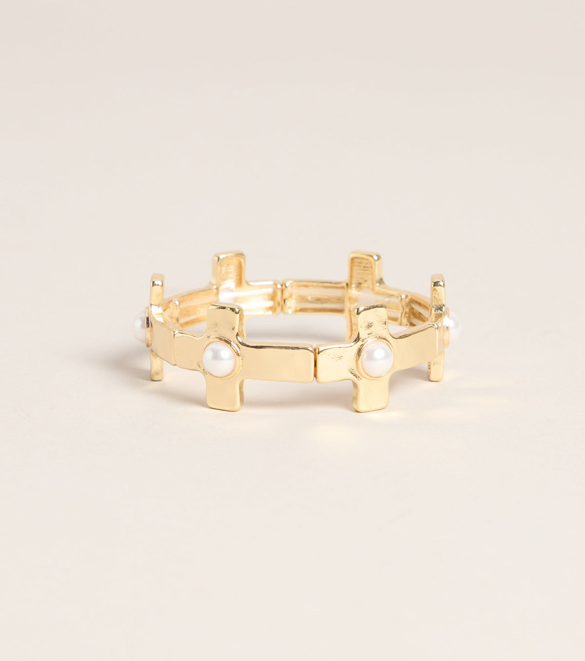 Stacked Symbols Cross Pearl Bracelet