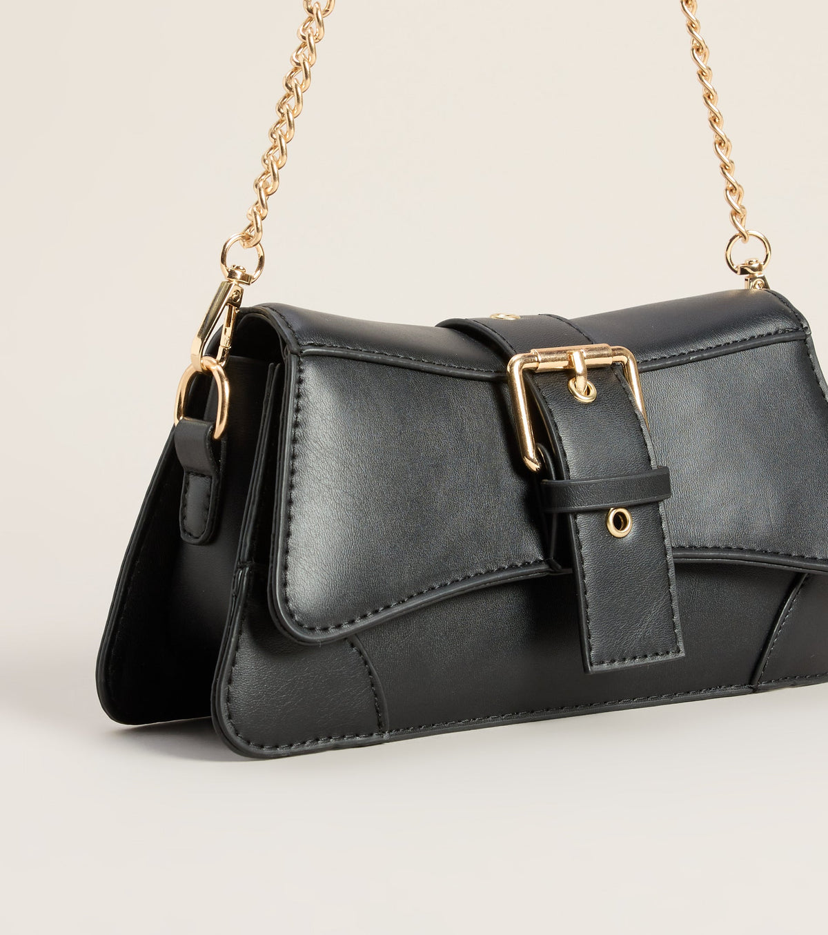 Sleek Finish Faux Leather Shoulder Bag