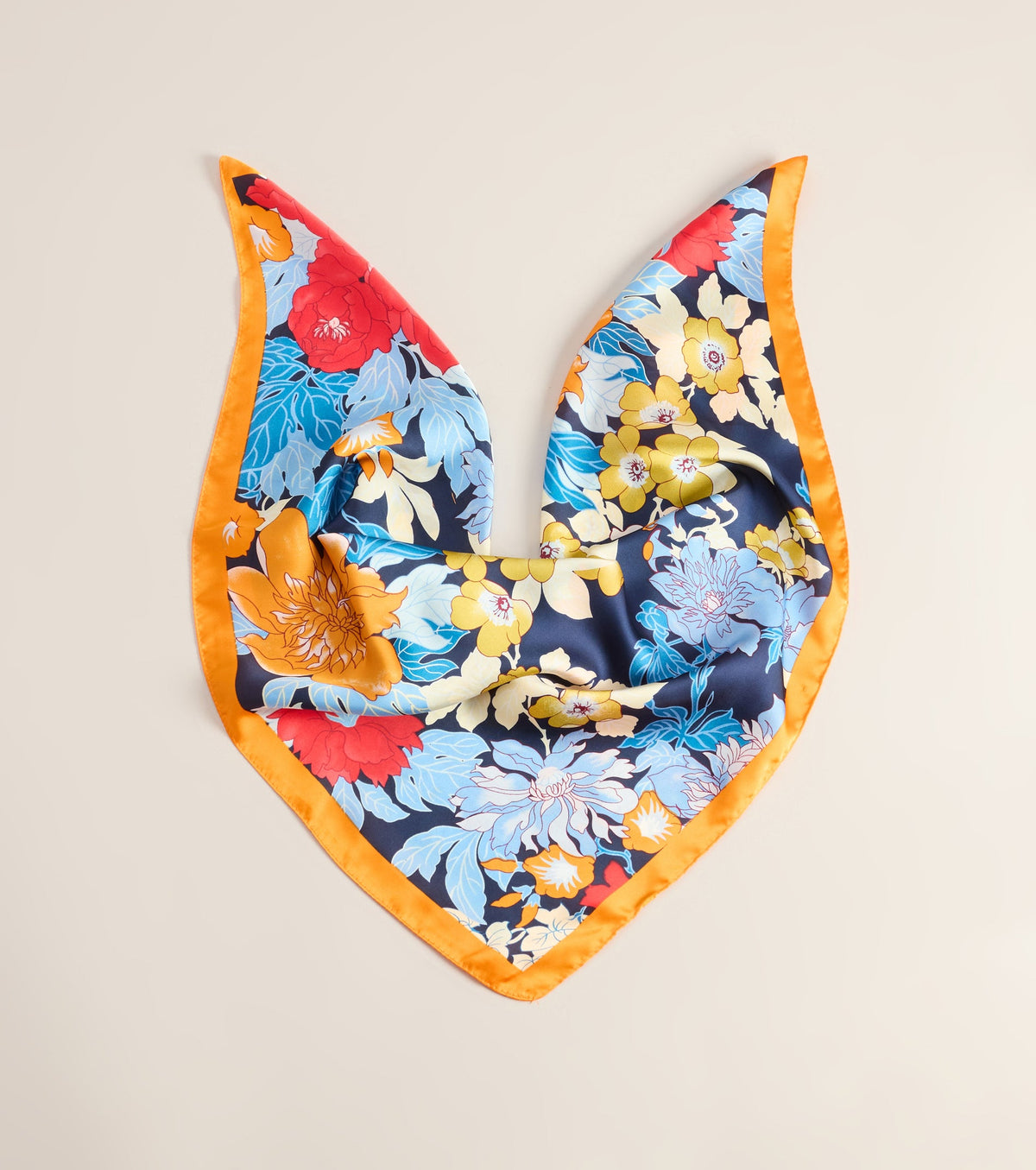 Postcard Ready Floral Print Satin Scarf