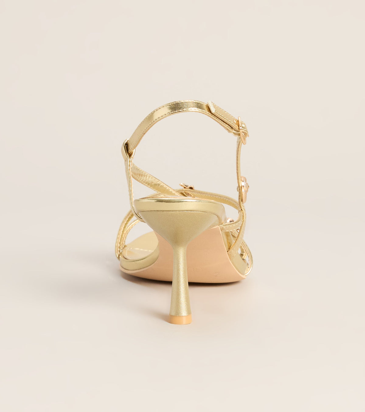 On Vacay Sea Shell Charm Metallic Heels